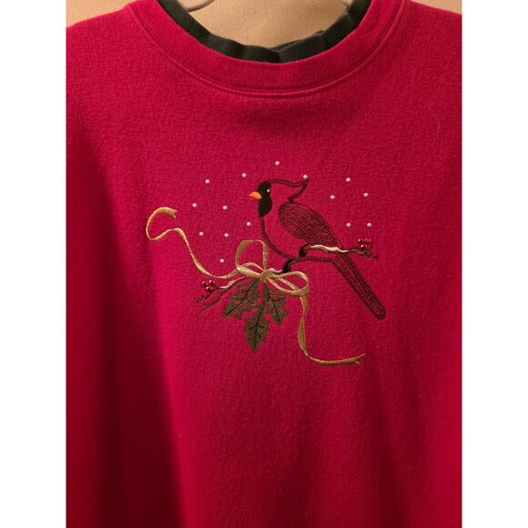 Vtg Embroidered Cardinal Crewneck Sweatshirt Double Collar Christmas Holiday L - Picture 3 of 8